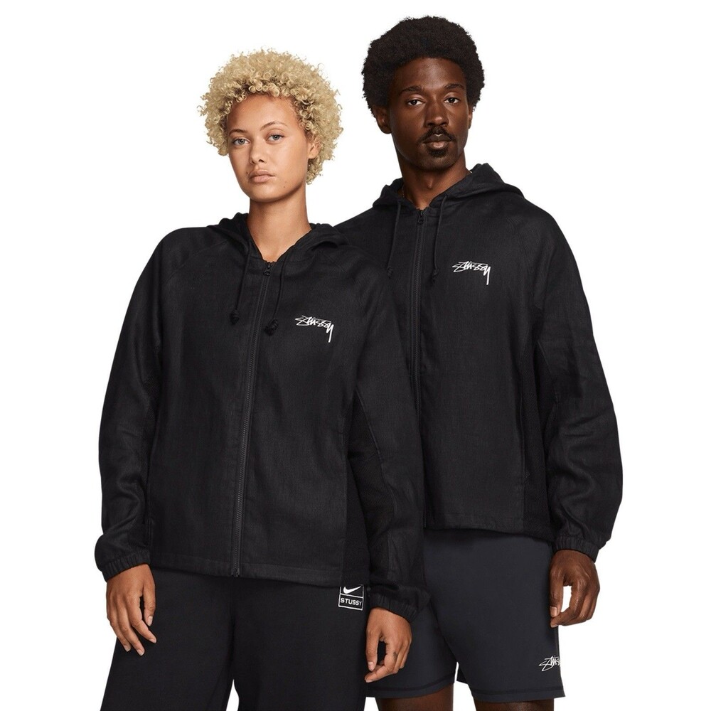 Nike X Stussy Relaxed Fit Black Linen Light Jacket Unisex Size XS FZ5751-010